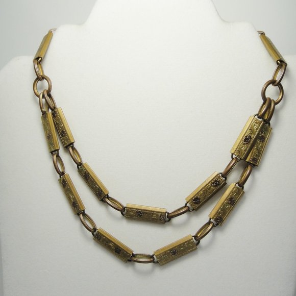 Victorian Book Chain Necklace Choker Brass Gold - Picture 10 of 10